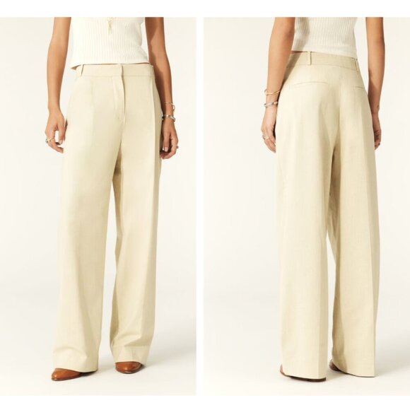 NWT ba&sh | Jona Pleat-front Wide-leg Trousers in Beige - Picture 2 of 12